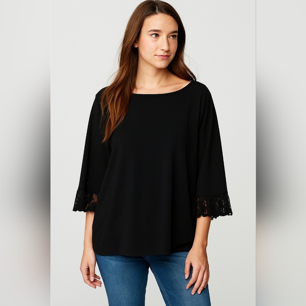 #243 89th & Madison Black Lace Bell Sleeve Blouse Top Women’s 2X Plus Size